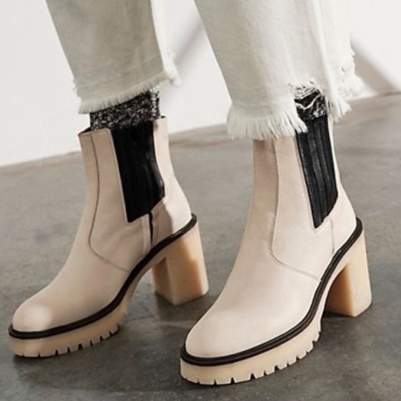 NEW Free people ankle boots James Chelsea chunky white size 9 US heels boots sh…